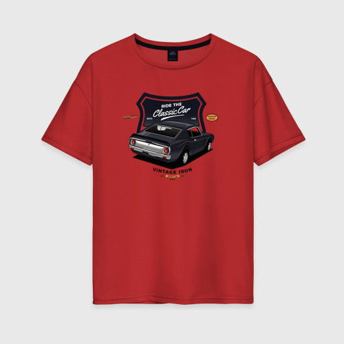 Женская футболка хлопок Oversize с принтом Ретро-автомобиль black, вид спереди #2