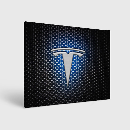 Холст прямоугольный Tesla - металлический логотип на сетке, цвет 3D печать