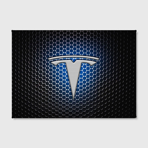 Холст прямоугольный Tesla - металлический логотип на сетке, цвет 3D печать - фото 2
