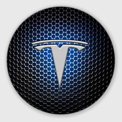 Круглый коврик для мышки Tesla - металлический логотип на сетке