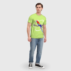Футболка с принтом Яркий попугай Ара для мужчины, вид на модели спереди №3. Цвет основы: белый