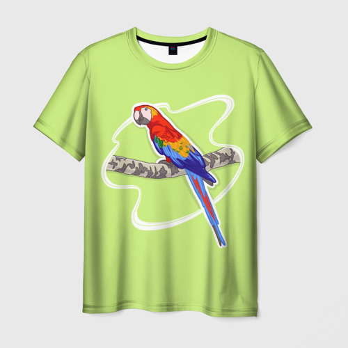 Мужская футболка с принтом Яркий попугай Ара, вид спереди №1