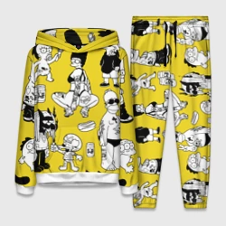 Женский костюм с толстовкой 3D Весёлая компашка мультфильма Симпсоны - полный раскардаш!