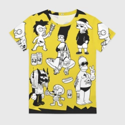 Женская футболка 3D Весёлая компашка мультфильма Симпсоны - полный раскардаш!