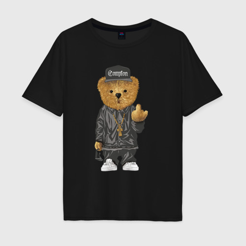 Мужская футболка хлопок Oversize Мишка с факом, цвет черный