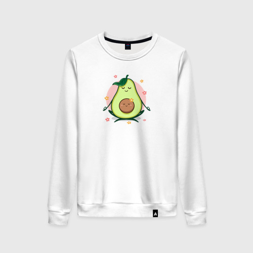 Женский свитшот хлопок Авокадо медитация, цвет белый