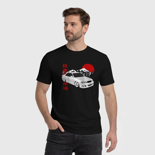 Мужская футболка хлопок с принтом Chaser JZX100 Tourer V, фото на моделе #1