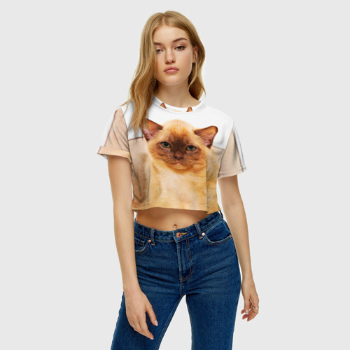 Женская футболка Crop-top 3D Бурманский котёнок, цвет 3D печать - фото 4