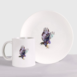 Набор: тарелка + кружка Орёл - акварель