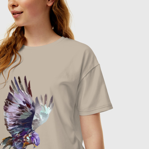 Женская футболка хлопок Oversize Орёл - акварель, цвет миндальный - фото 3