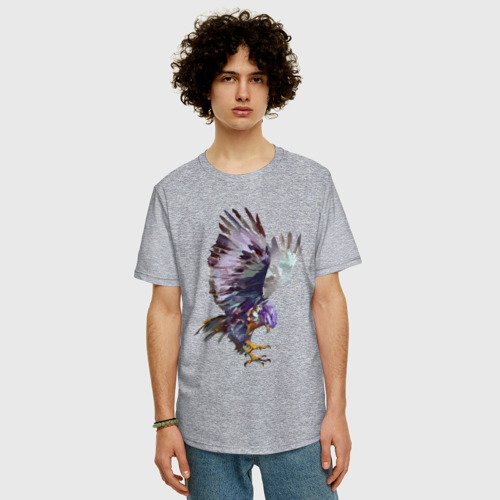 Мужская футболка хлопок Oversize с принтом Сокол - акварель, фото на моделе #1