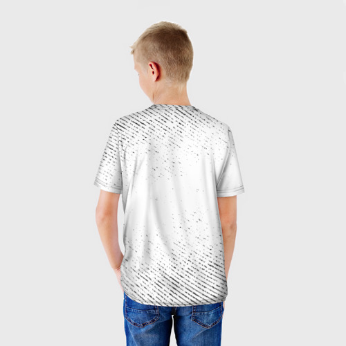 Детская футболка 3D с принтом Chainsaw Man с потертостями на светлом фоне, вид сзади #2