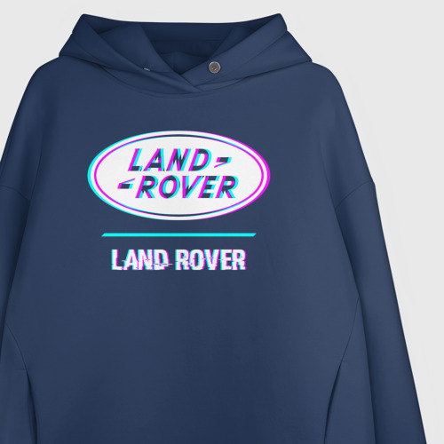 Женское худи Oversize хлопок Значок Land Rover в стиле glitch, цвет темно-синий - фото 3