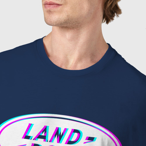 Мужская футболка хлопок Значок Land Rover в стиле glitch, цвет темно-синий - фото 6