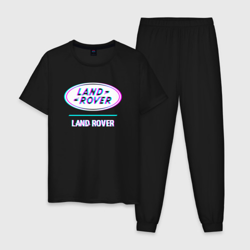 Мужская пижама хлопок Значок Land Rover в стиле glitch, цвет черный