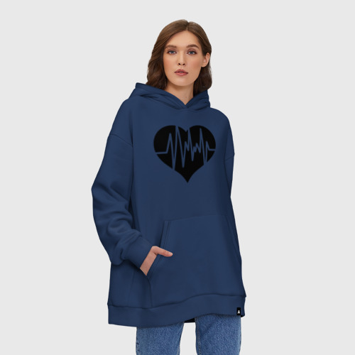 Худи SuperOversize хлопок Кардиограмма сердца, цвет темно-синий - фото 4