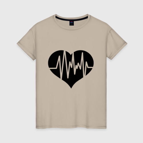 Женская футболка хлопок Кардиограмма сердца, цвет миндальный