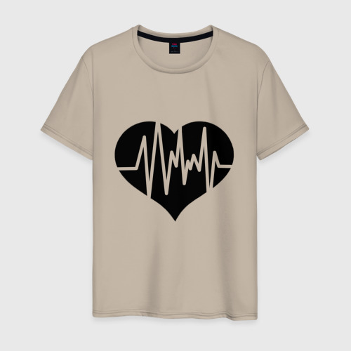 Мужская футболка хлопок Кардиограмма сердца, цвет миндальный