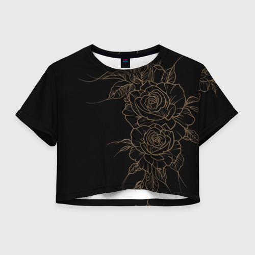 Женская футболка Crop-top 3D Элегантные розы на черном фоне, цвет 3D печать