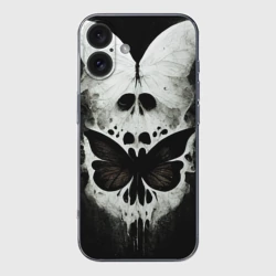 Чехол для iPhone 16 силиконовый с защитой камеры Жуткие готические бабочки и череп