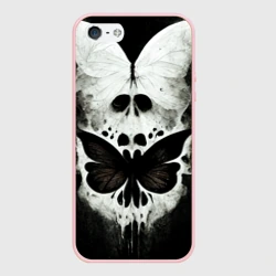 Чехол для iPhone 5/5S матовый Жуткие готические бабочки и череп