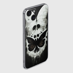 Чехол для iPhone 15 силиконовый с защитой камеры Жуткие готические бабочки и череп - фото 2