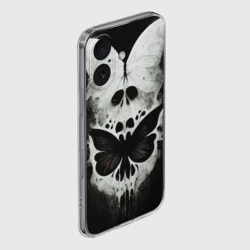Чехол для iPhone 16 силиконовый с защитой камеры Жуткие готические бабочки и череп - фото 2