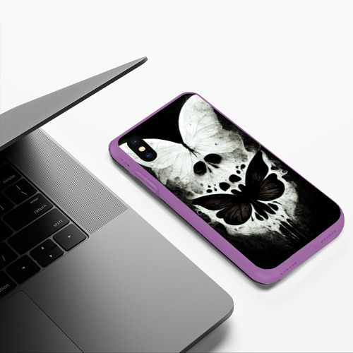 Чехол для iPhone XS Max матовый Жуткие готические бабочки и череп, цвет фиолетовый - фото 5