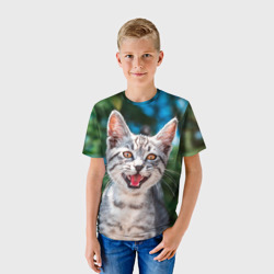 Детская футболка 3D Мяукающий котёнок породы британская полосатая - фото 2