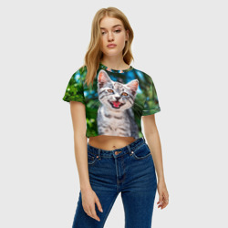 Женская футболка Crop-top 3D Мяукающий котёнок породы британская полосатая - фото 2