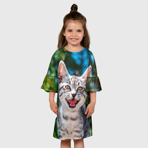 Детское платье 3D Мяукающий котёнок породы британская полосатая, цвет 3D печать - фото 4