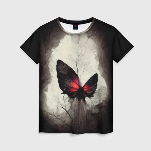 Женская футболка 3D с принтом Жуткая готическая бабочка, вид спереди #2