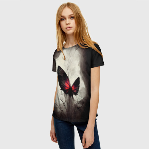 Женская футболка 3D с принтом Жуткая готическая бабочка, фото на моделе #1
