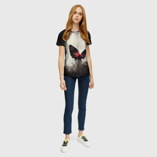 Женская футболка 3D с принтом Жуткая готическая бабочка, вид сбоку #3