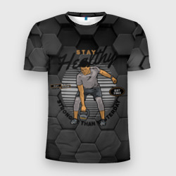 Мужская футболка 3D Slim Спорт - атлет с гирей