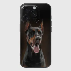 Чехол для iPhone 16 Pro Max силиконовый с защитой камеры Красивый доберман
