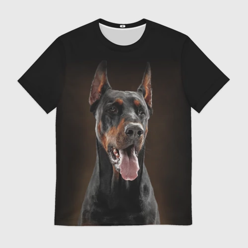 Мужская футболка 3D с принтом Красивый доберман, вид спереди #2
