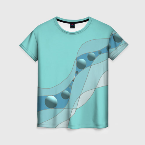 Женская футболка 3D Голубая геометрическая абстракция Круги и сферы Горох Меланж, цвет 3D печать
