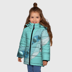 Зимняя куртка для девочек 3D Голубая геометрическая абстракция Круги и сферы Горох Меланж - фото 2