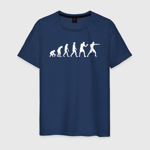 Мужская футболка из хлопка с принтом Эволюция в боксера, вид спереди №1