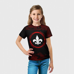 Футболка с принтом Символ Saints Row и краска вокруг на темном фоне для ребенка, вид на модели спереди №3. Цвет основы: белый