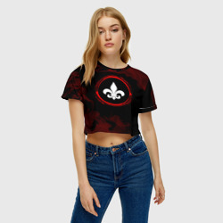 Женская футболка Crop-top 3D Символ Saints Row и краска вокруг на темном фоне - фото 2