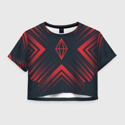 Женская футболка Crop-top 3D Красный символ The Sims на темном фоне со стрелками