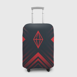 Чехол для чемодана 3D Красный символ The Sims на темном фоне со стрелками