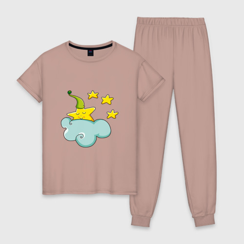 Женская пижама хлопок с принтом Звезда спит на облаке, вид спереди #2