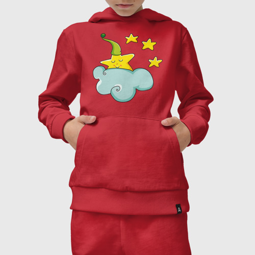 Детский костюм с толстовкой хлопок с принтом Звезда спит на облаке, вид сбоку #3