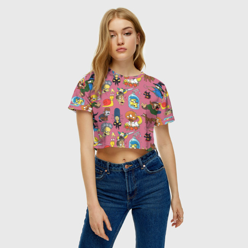 Женская футболка Crop-top 3D Персонажи Симпсонов - horror pattern, цвет 3D печать - фото 3