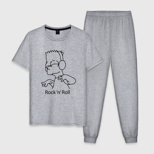 Мужская пижама хлопок с принтом Bart Simpson - Rock 'n' Roll, вид спереди #2
