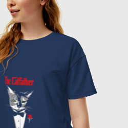 Женская футболка хлопок Oversize The Catfather - фото 2