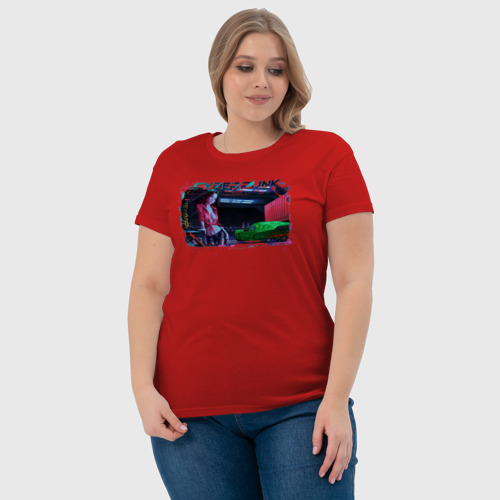 Женская футболка хлопок с принтом Гараж в стиле киберпанк, фото #4
